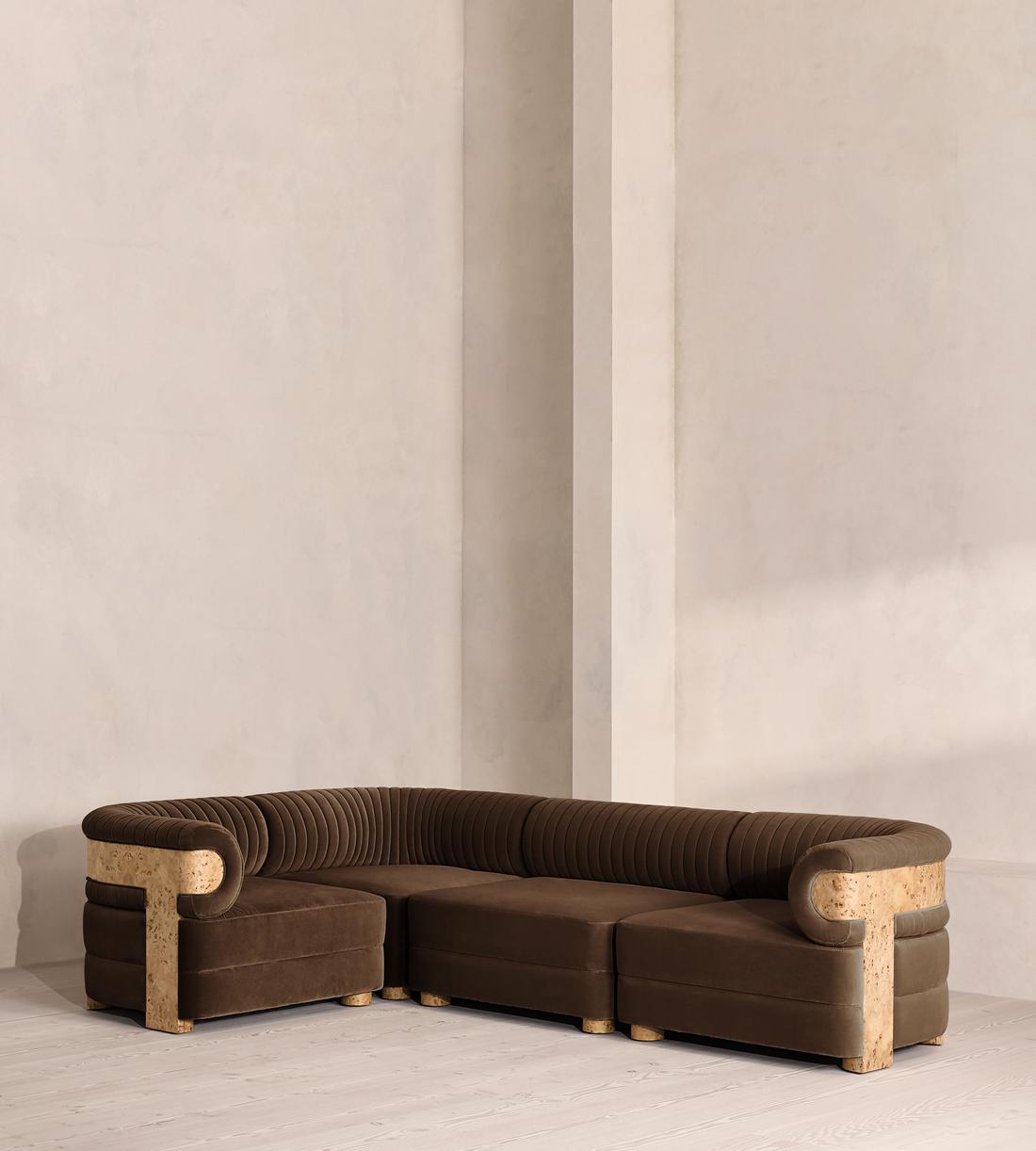 Caleb Sectional Sofa - L-Shape Sofa - Velvet - Chocolate - Blonde Burl - US - Listing - Image 1
