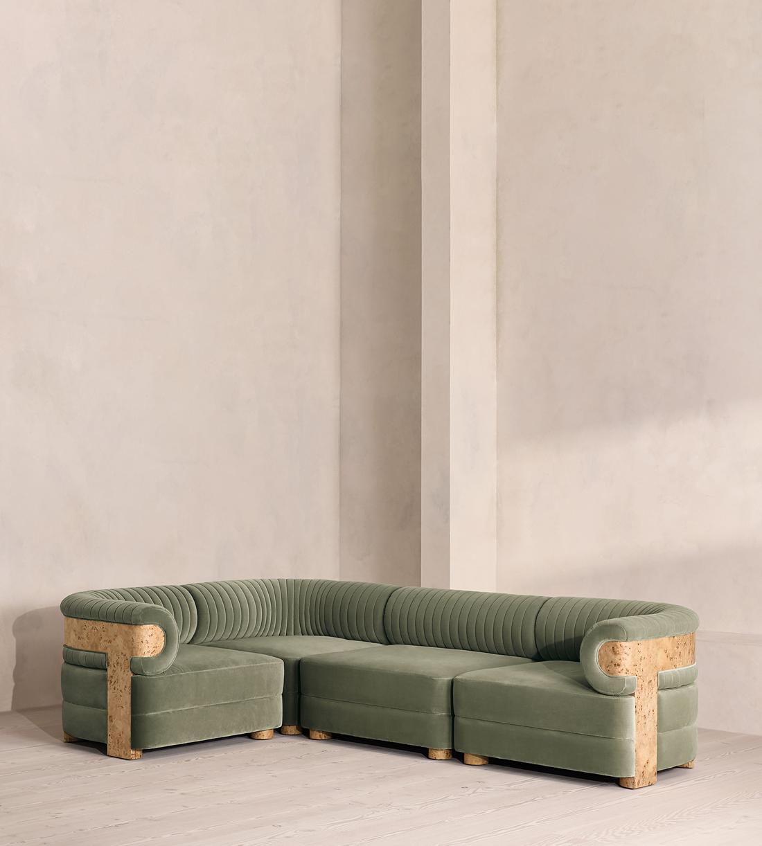 Caleb Sectional Sofa - L-Shape Sofa - Velvet - Seafoam - Blonde Burl - US - Listing - Image 1