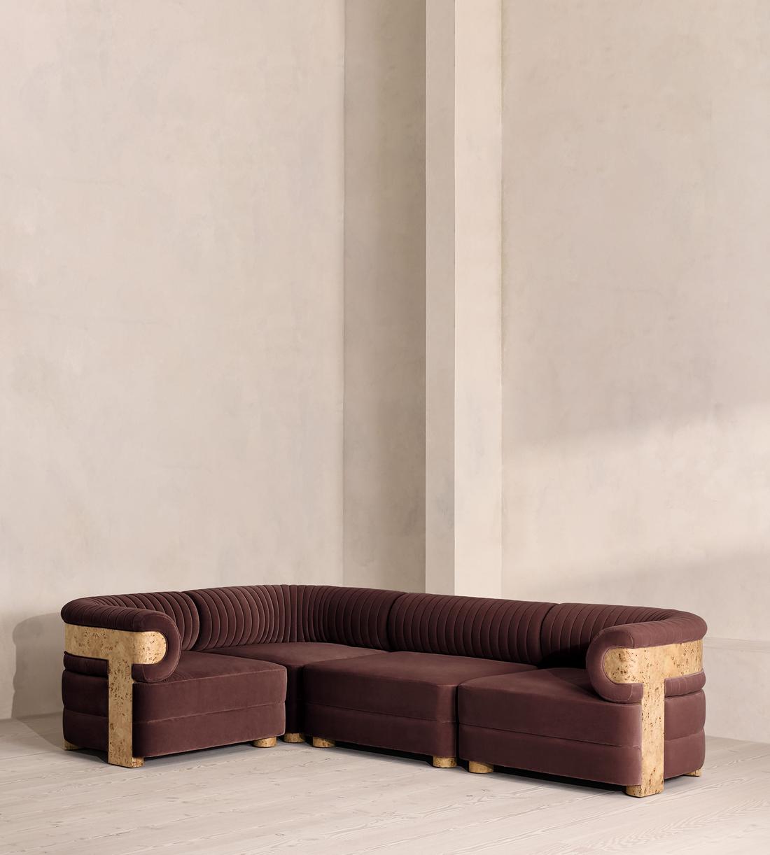 Caleb Modular Sofa - L-Shape Sofa - Velvet - Aubergine - Blonde Burl - UK - Listing - Image 1