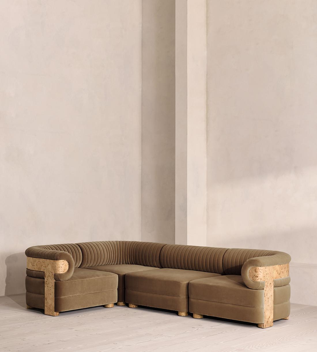 Caleb Modular Sofa - L-Shape Sofa - Velvet - Truffle - Blonde Burl - UK - Listing - Image 1