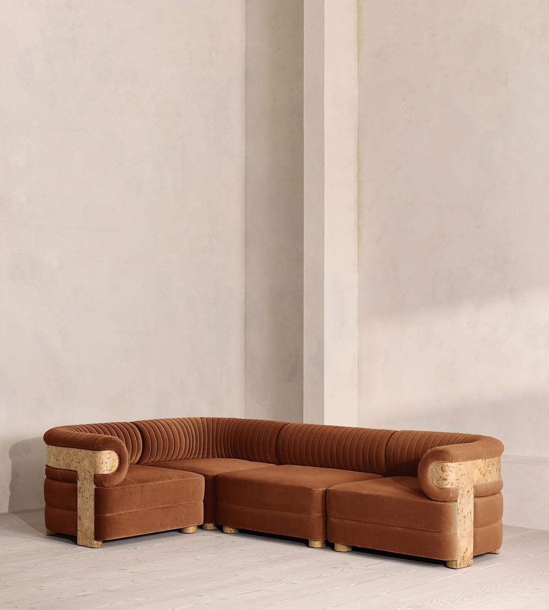 Caleb Modular Sofa - L-Shape Sofa - Velvet - Cinnamon - Blonde Burl - UK - Listing - Image 1