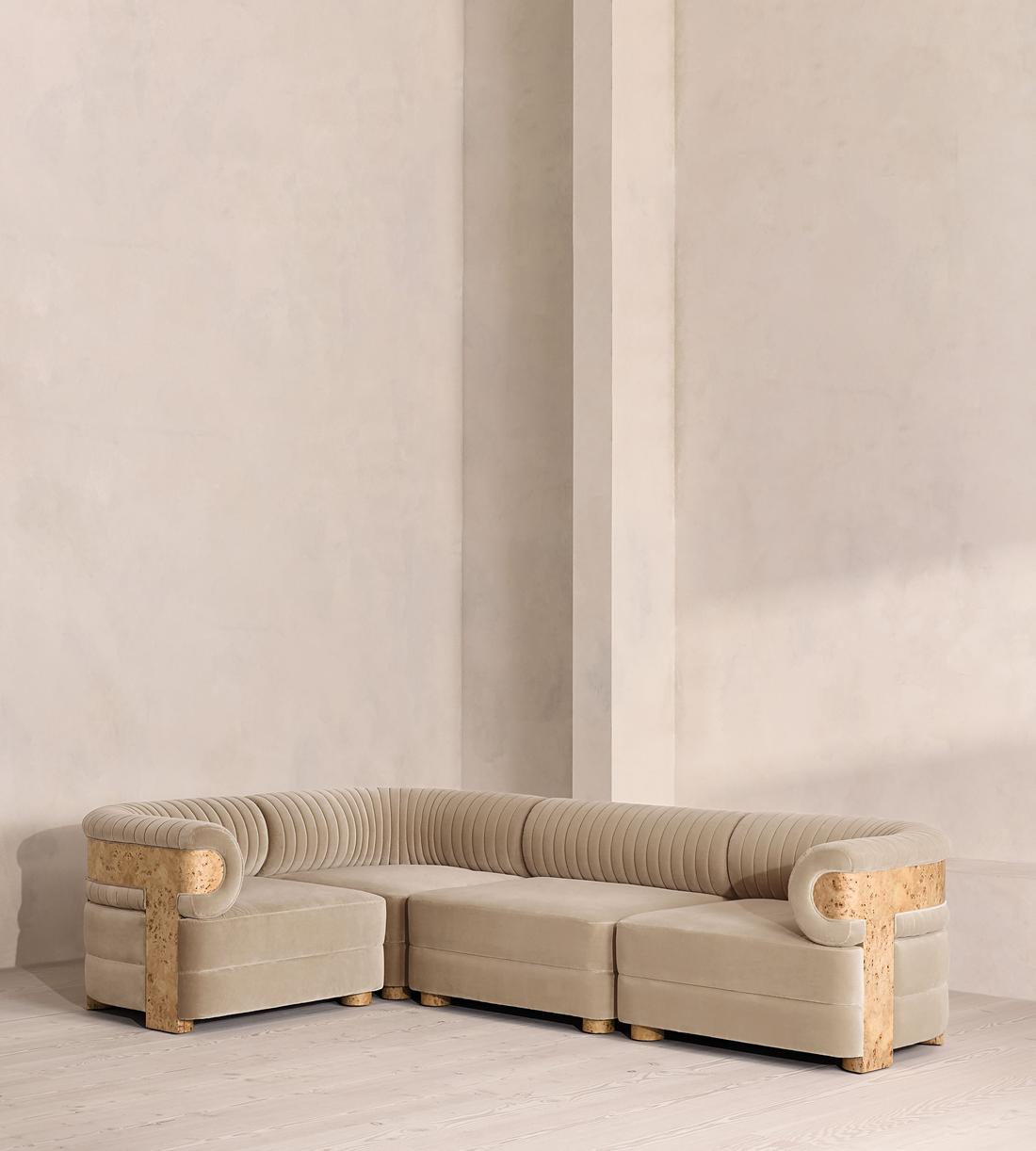 Caleb Sectional Sofa - L-Shape Sofa - Velvet - Oyster - Blonde Burl - US - Listing - Image 1
