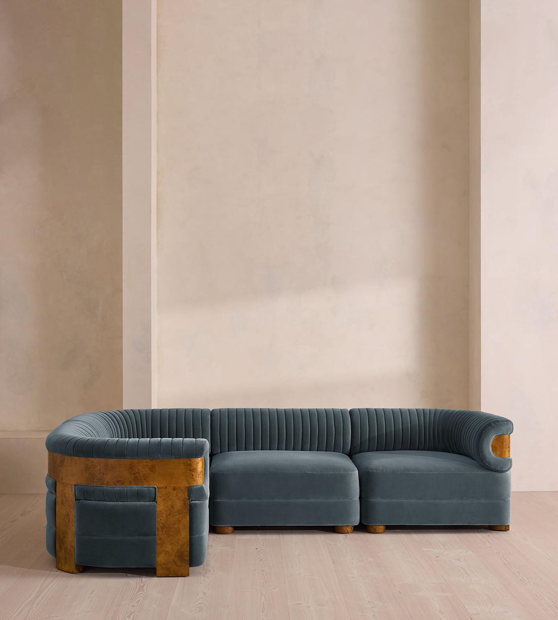 Caleb Modular L-Shape Sofa - Velvet - Grey Blue - Dark Burl - UK - Listing - Image 2