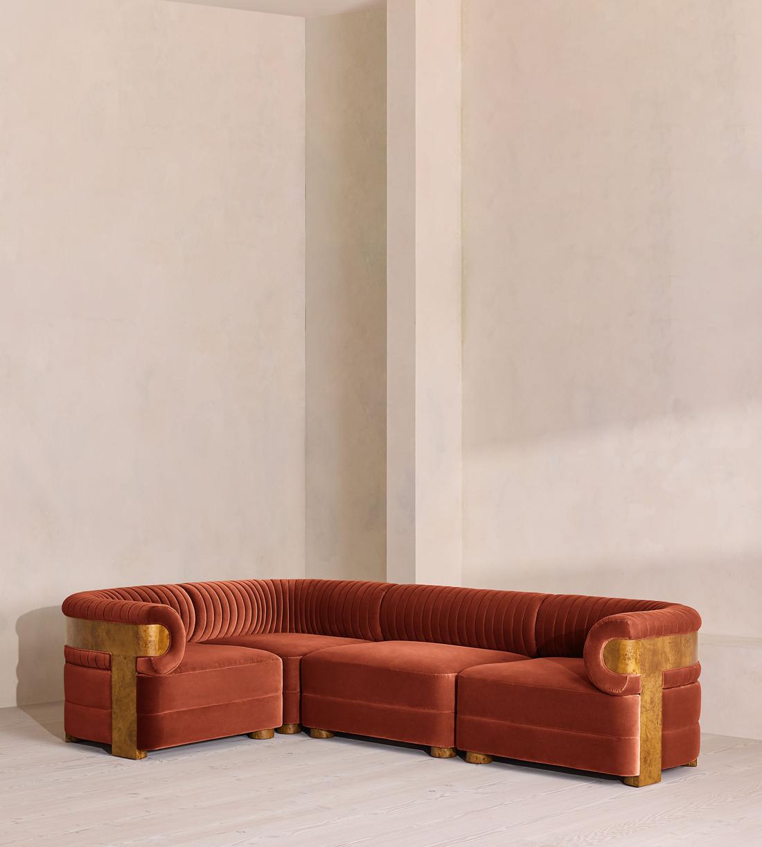Caleb Sectional Sofa - L-Shape Sofa - Velvet - Rust - Dark Burl - US - Listing - Image 1