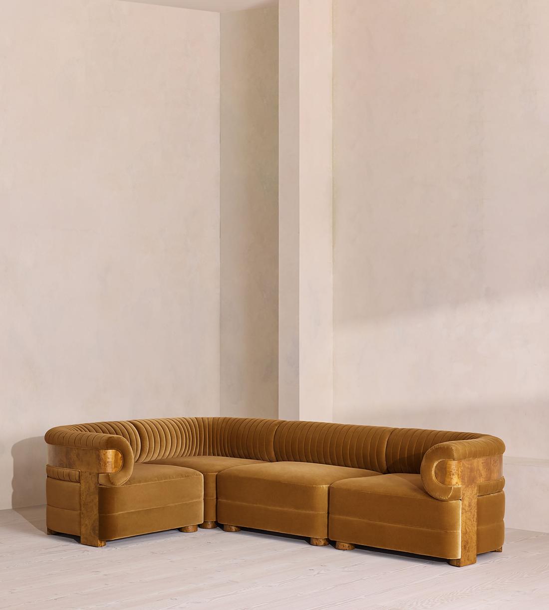 Caleb Sectional Sofa - L-Shape Sofa - Velvet - Mustard - Dark Burl - US - Listing - Image 1