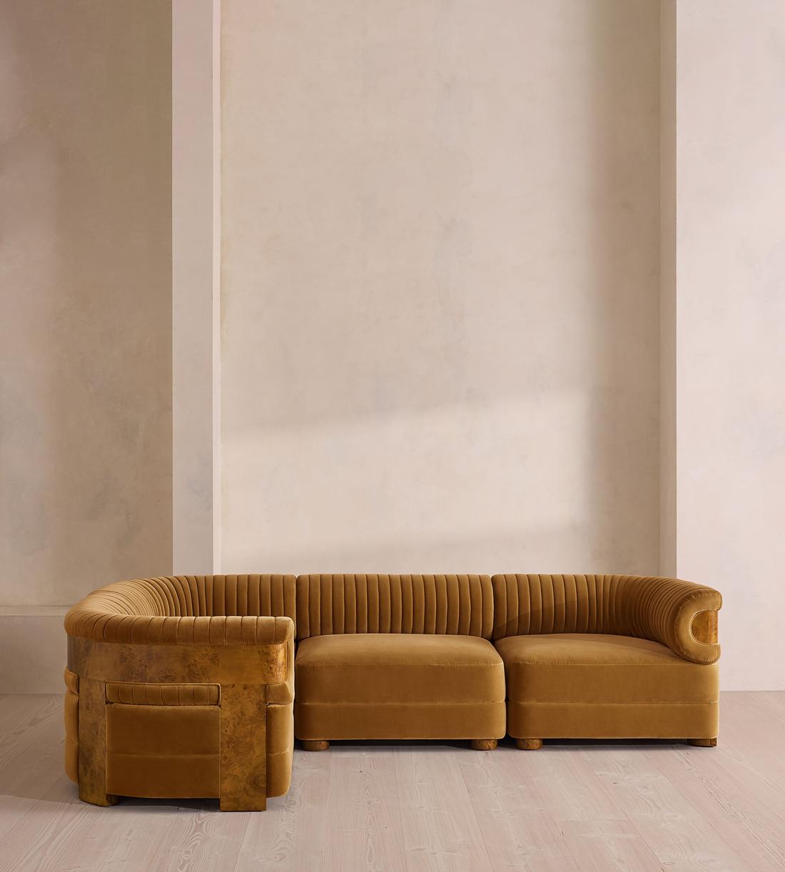 Caleb Sectional Sofa - L-Shape Sofa - Velvet - Mustard - Dark Burl - US - Listing - Image 2