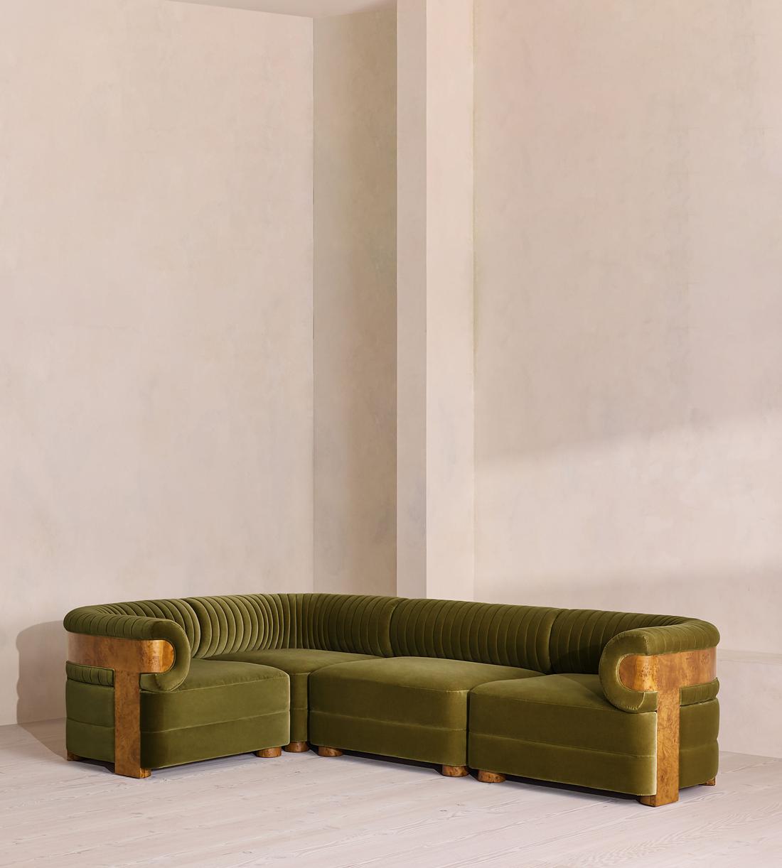 Caleb Modular L-Shape Sofa - Velvet - Olive - Dark Burl - UK - Listing - Image 1