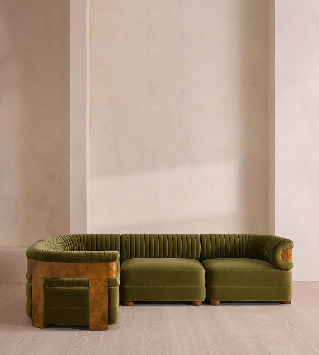 Caleb Modular L-Shape Sofa - Velvet - Olive - Dark Burl - UK - Listing - Image 2