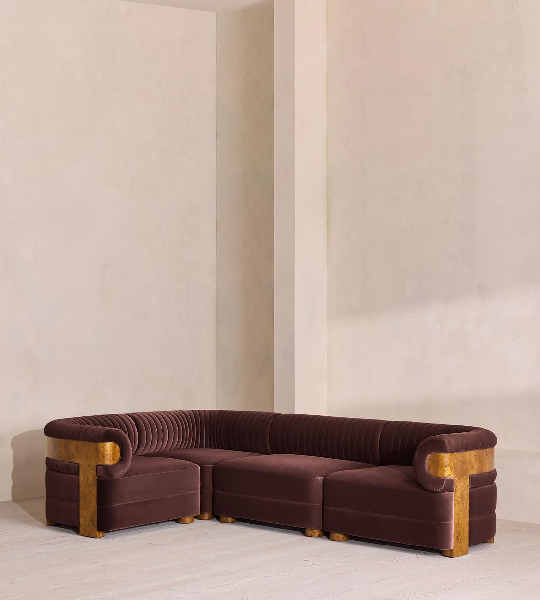Caleb Sectional Sofa - L-Shape Sofa - Velvet - Aubergine - Dark Burl - US - Listing - Image 1