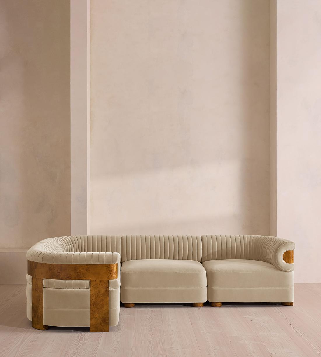 Caleb Modular Sofa - L-Shape Sofa - Velvet - Oyster - Dark Burl - UK - Listing - Image 2