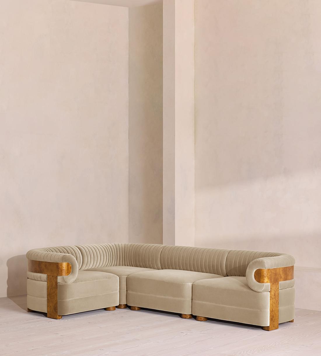 Caleb Sectional Sofa - L-Shape Sofa - Velvet - Oyster - Dark Burl - US - Listing - Image 1