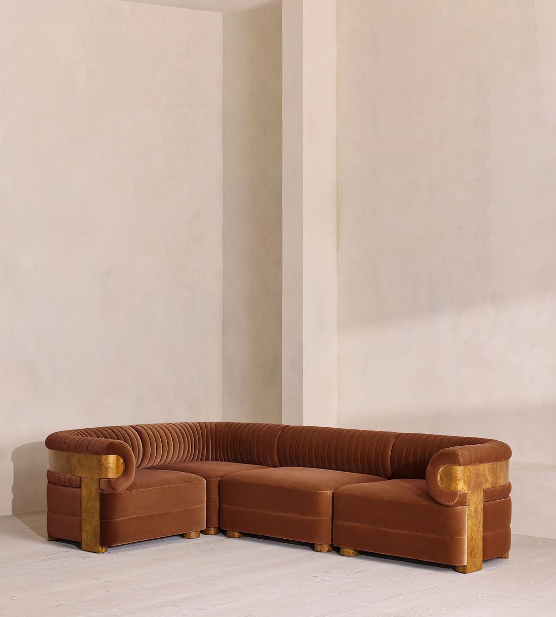 Caleb Sectional Sofa - L-Shape Sofa - Velvet - Cinnamon - Dark Burl - US - Listing - Image 1