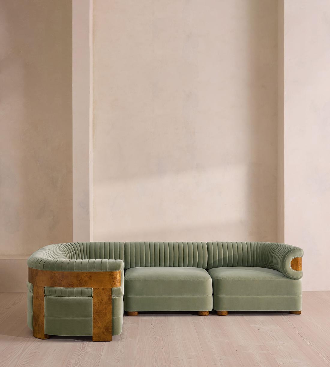 Caleb Modular Sofa - L-Shape Sofa - Velvet - Seafoam - Dark Burl - UK - Listing - Image 2