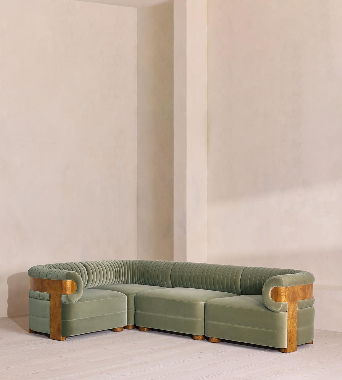 Caleb Sectional Sofa - L-Shape Sofa - Velvet - Seafoam - Dark Burl - US - Listing - Image 1
