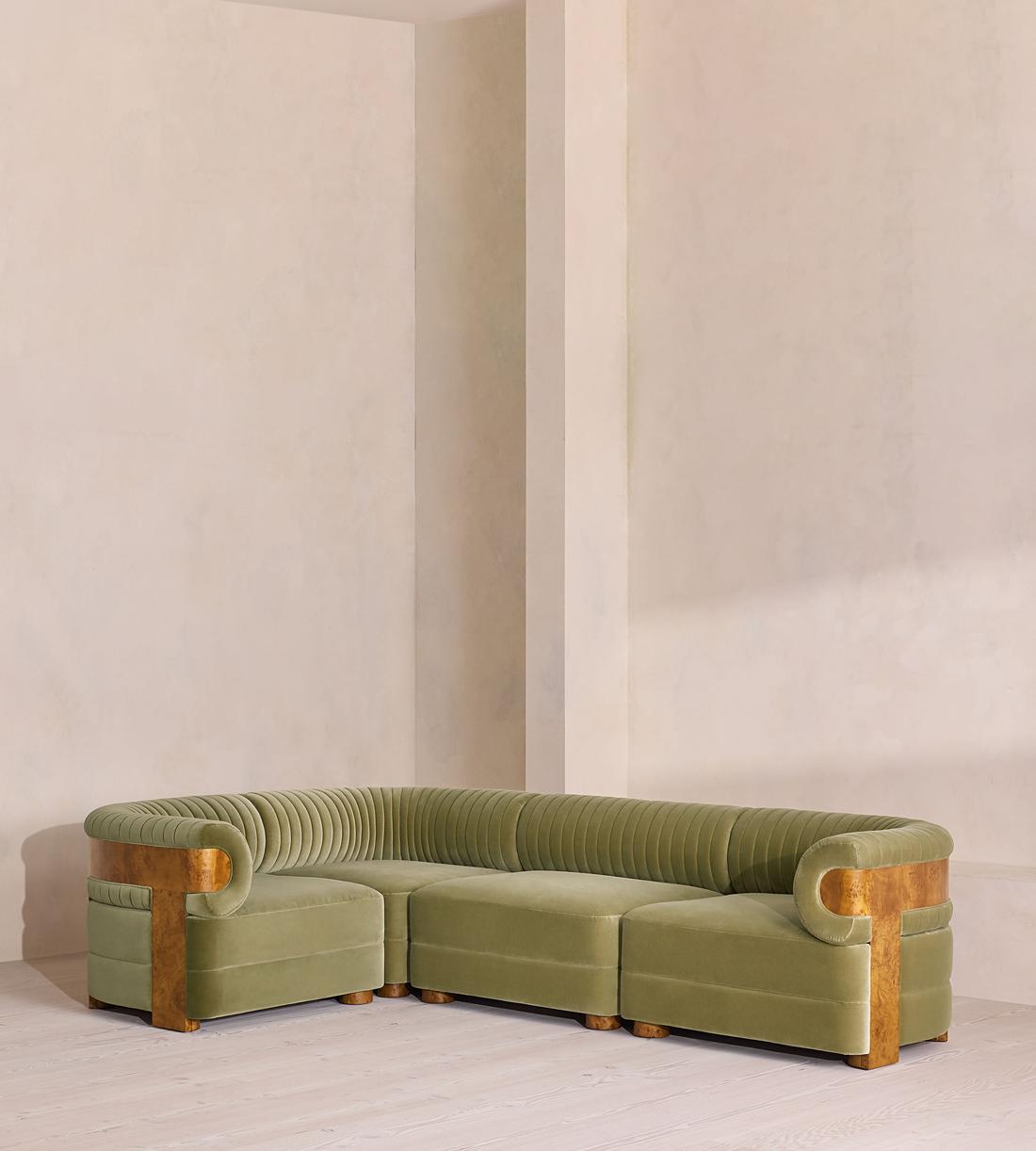 Caleb Modular L-Shape Sofa - Velvet - Lichen - Dark Burl - UK - Listing - Image 1