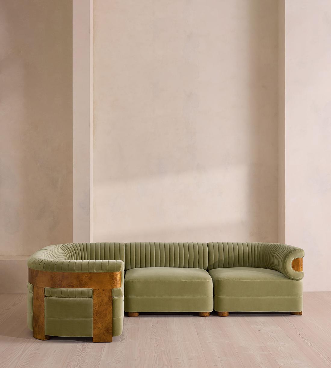 Caleb Sectional Sofa - L-Shape Sofa - Velvet - Lichen - Dark Burl - US - Listing - Image 2