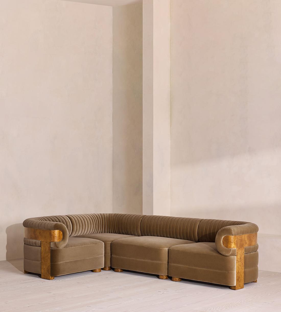 Caleb Sectional Sofa - L-Shape Sofa - Velvet - Truffle - Dark Burl - US - Listing - Image 1