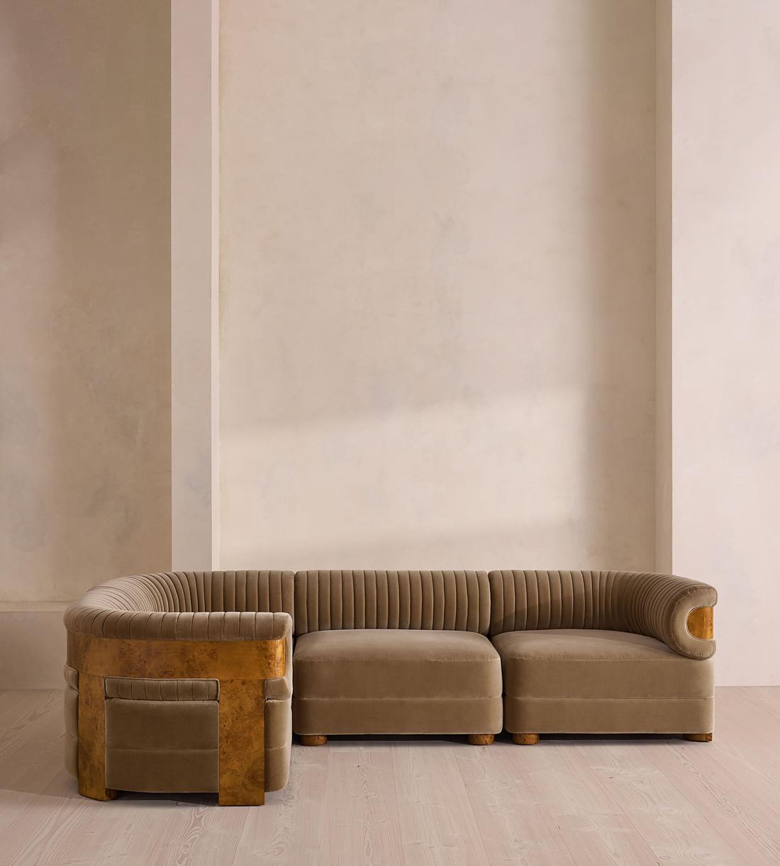 Caleb Sectional Sofa - L-Shape Sofa - Velvet - Truffle - Dark Burl - US - Listing - Image 2