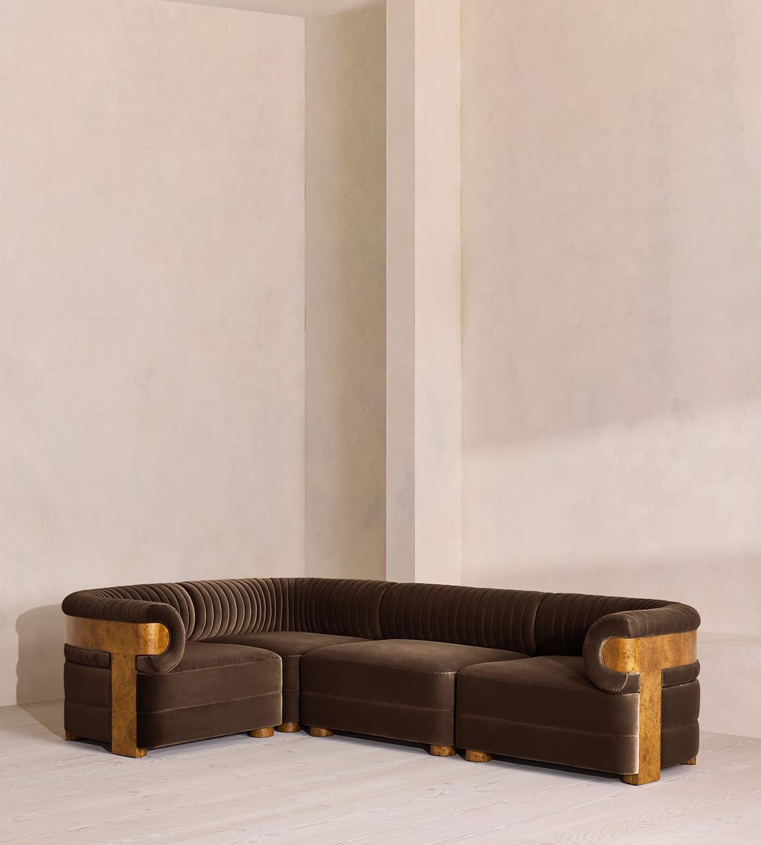 Caleb Modular L-Shape Sofa - Velvet - Chocolate - Dark Burl - UK - Listing - Image 1