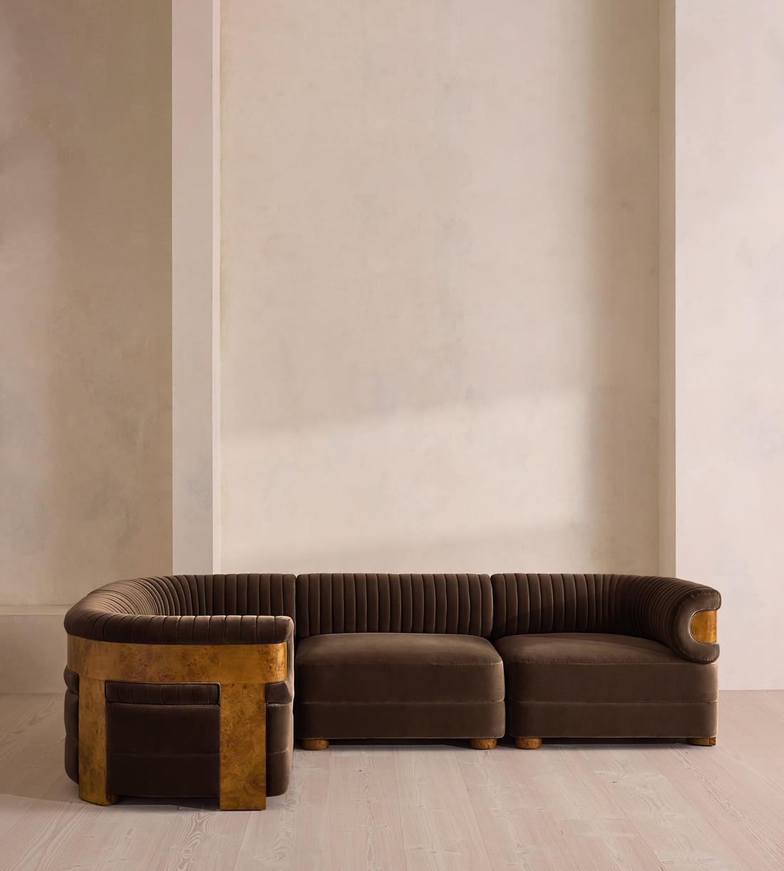 Caleb Sectional Sofa - L-Shape Sofa - Velvet - Chocolate - Dark Burl - US - Listing - Image 2