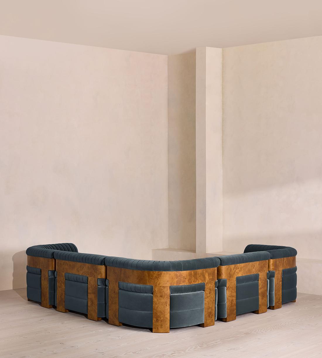 Caleb Modular Corner Sofa - Velvet - Grey Blue - Dark Burl - UK - Images - Image 3