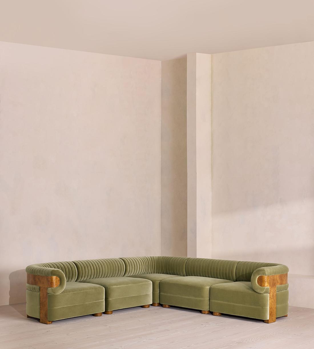 Caleb Modular Corner Sofa - Velvet - Lichen - Dark Burl - UK - Listing - Image 1