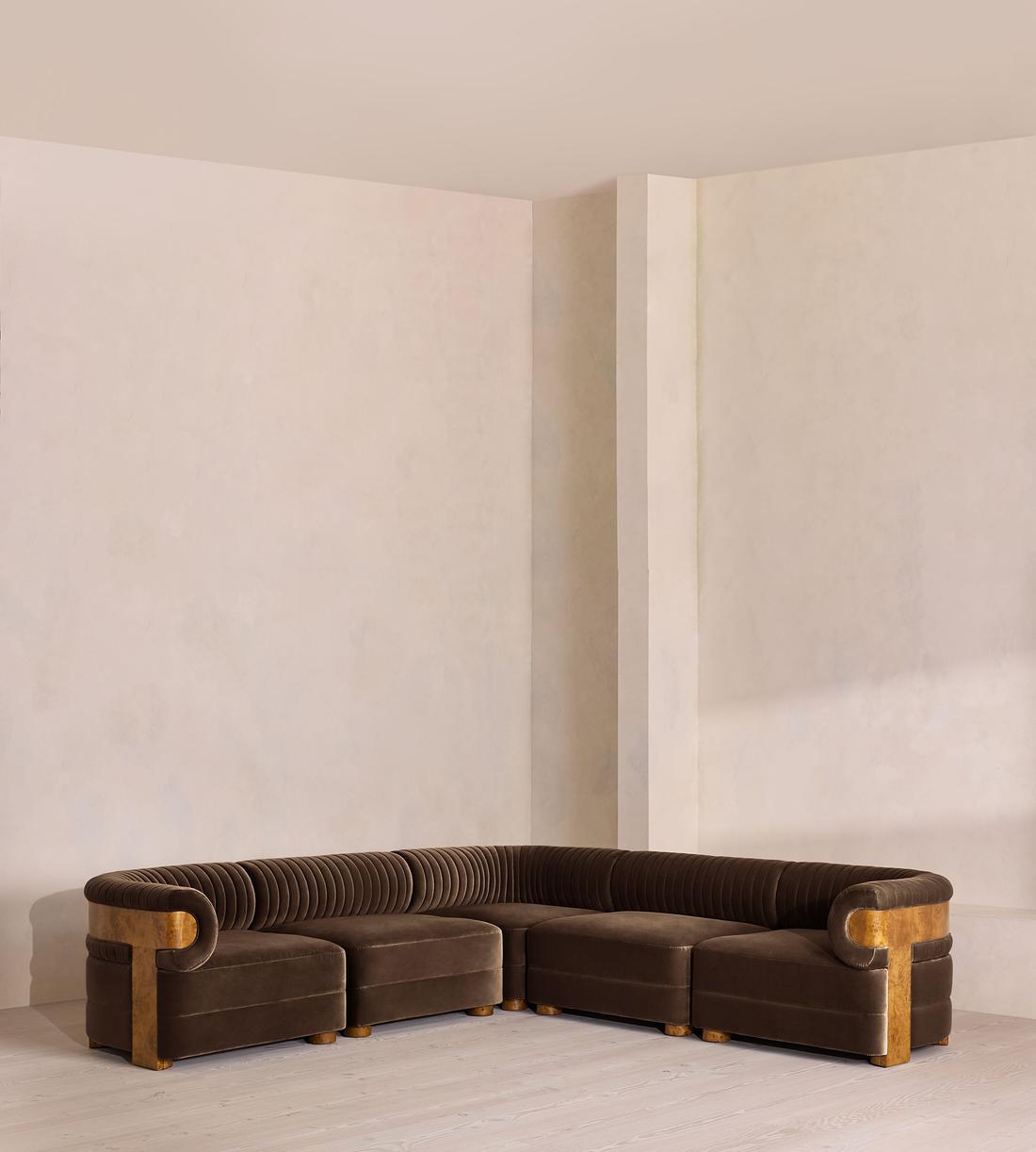 Caleb Modular Corner Sofa - Velvet - Chocolate - Dark Burl - UK - Listing - Image 1