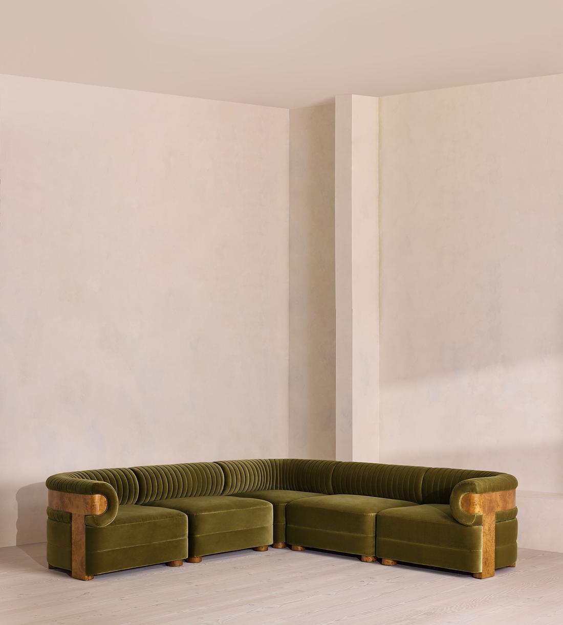 Caleb Modular Corner Sofa - Velvet - Olive - Dark Burl - UK - Listing - Image 1