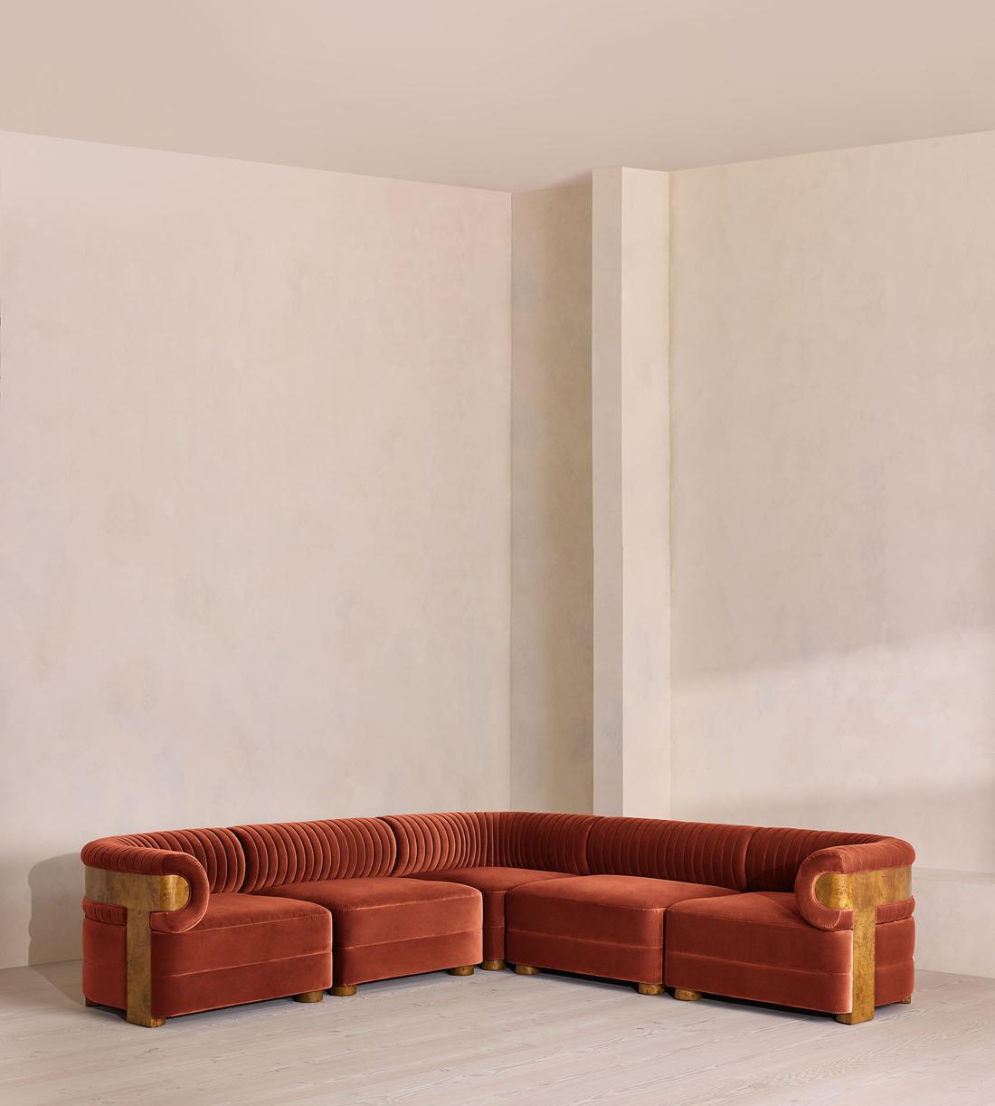 Caleb Modular Corner Sofa - Velvet - Rust - Dark Burl - UK - Listing - Image 1