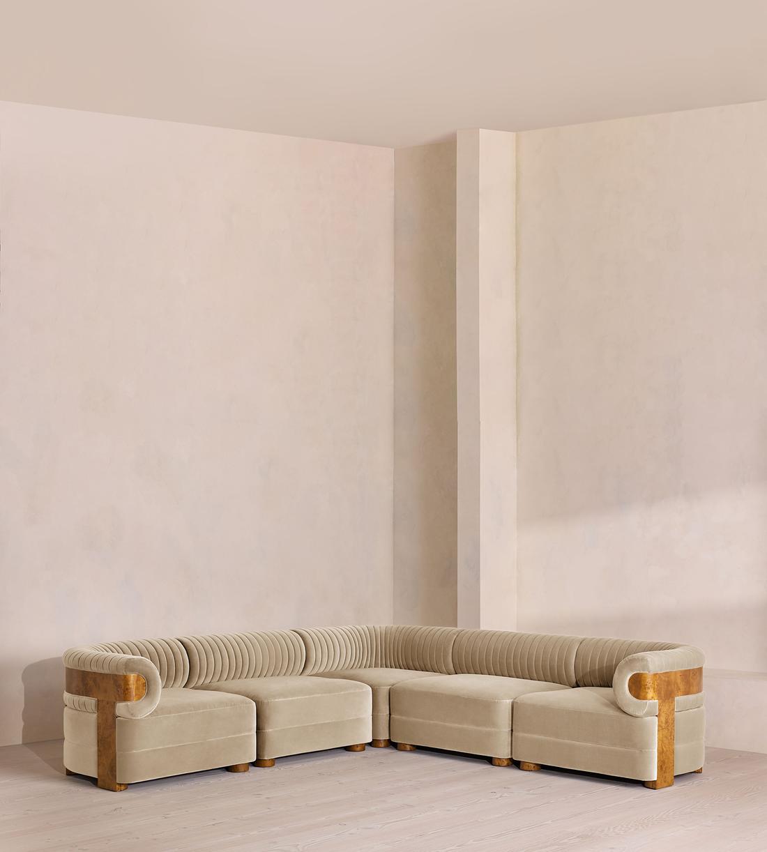 Caleb Sectional Sofa - Corner Sofa - Velvet - Oyster - Dark Burl - US - Listing - Image 1