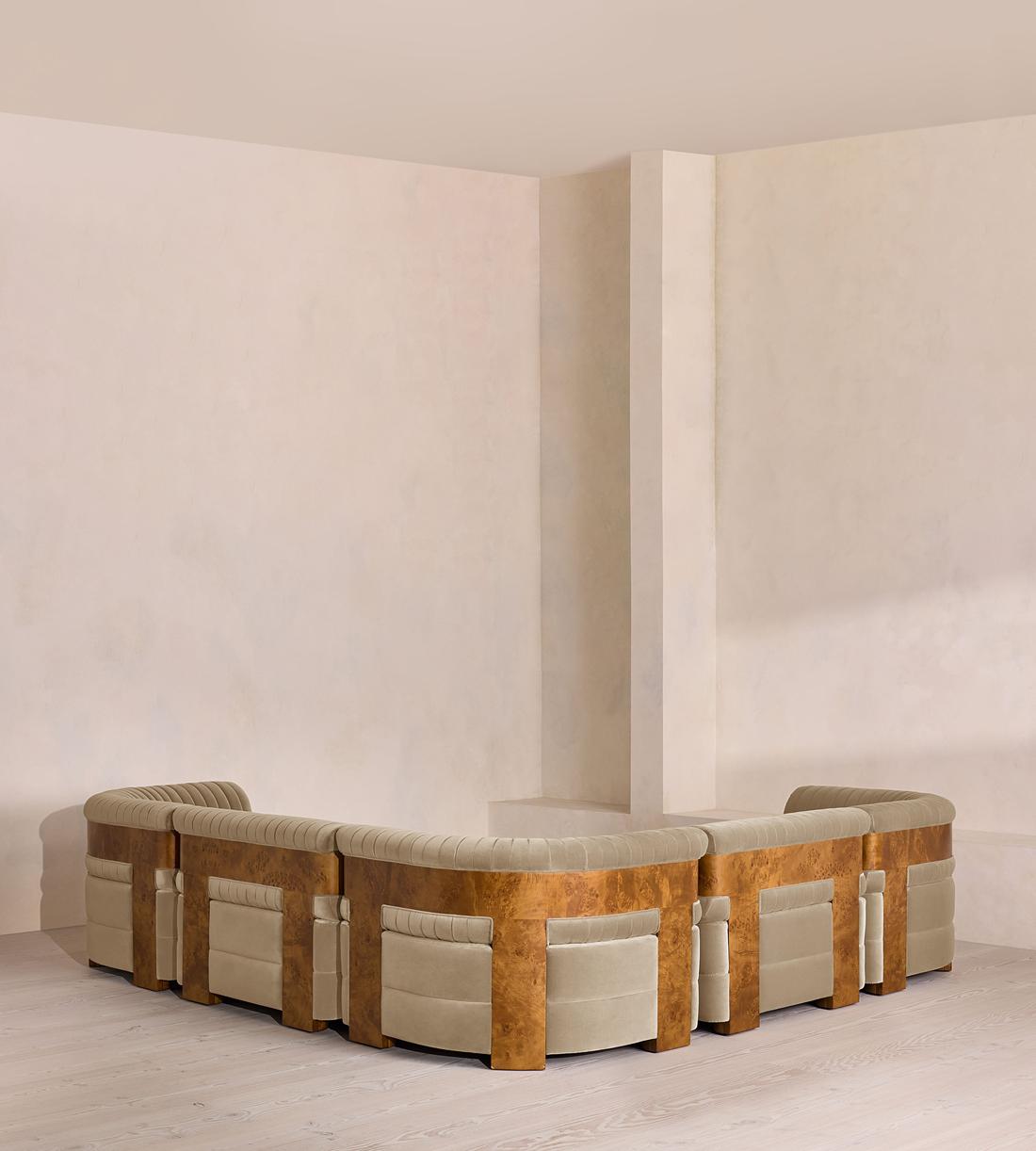 Caleb Sectional Sofa - Corner Sofa - Velvet - Oyster - Dark Burl - US - Images - Image 3