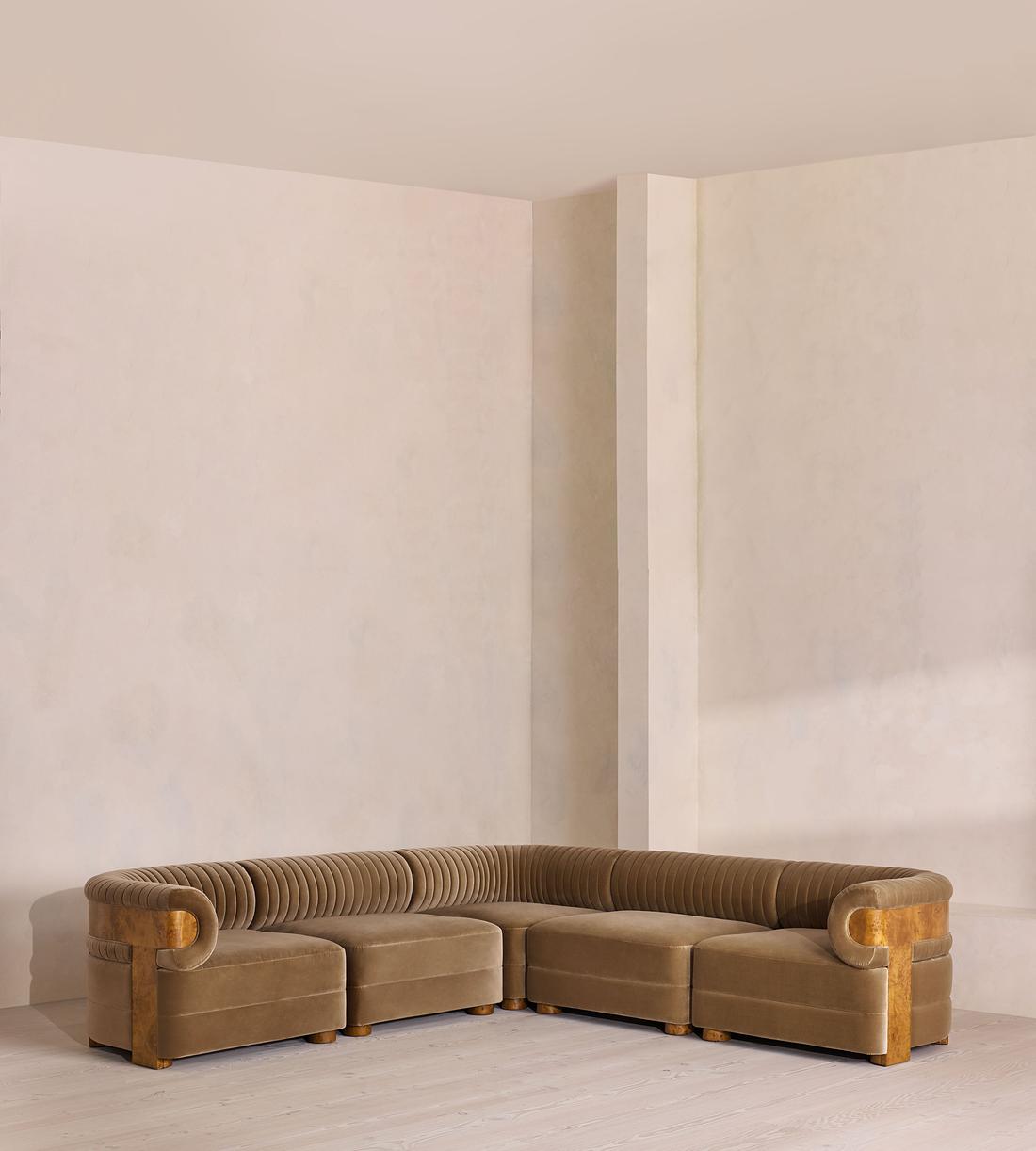 Caleb Sectional Sofa - Corner Sofa - Velvet - Truffle - Dark Burl - US - Listing - Image 1