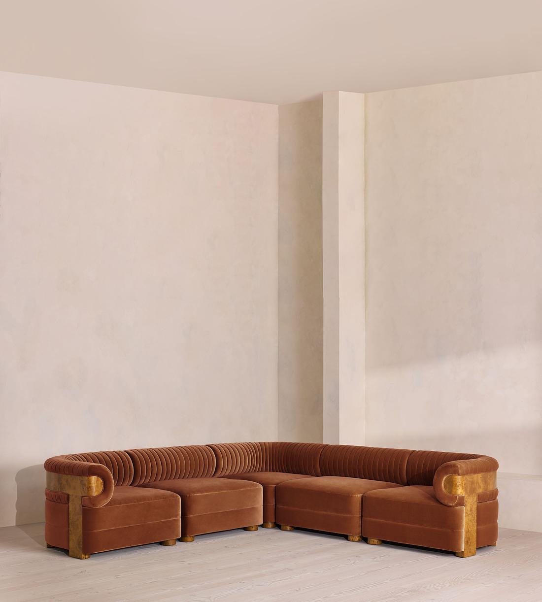Caleb Sectional Sofa - Corner Sofa - Velvet - Cinnamon - Dark Burl - US - Listing - Image 1