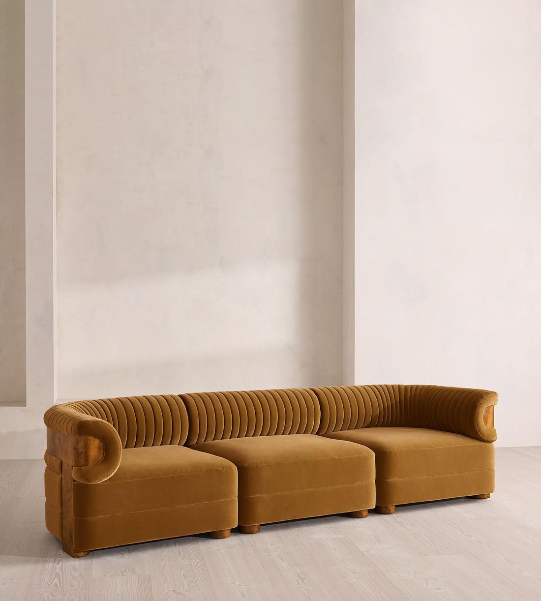 Caleb Modular Four Seater Sofa - Velvet - Mustard - Dark Burl - UK - Listing - Image 2
