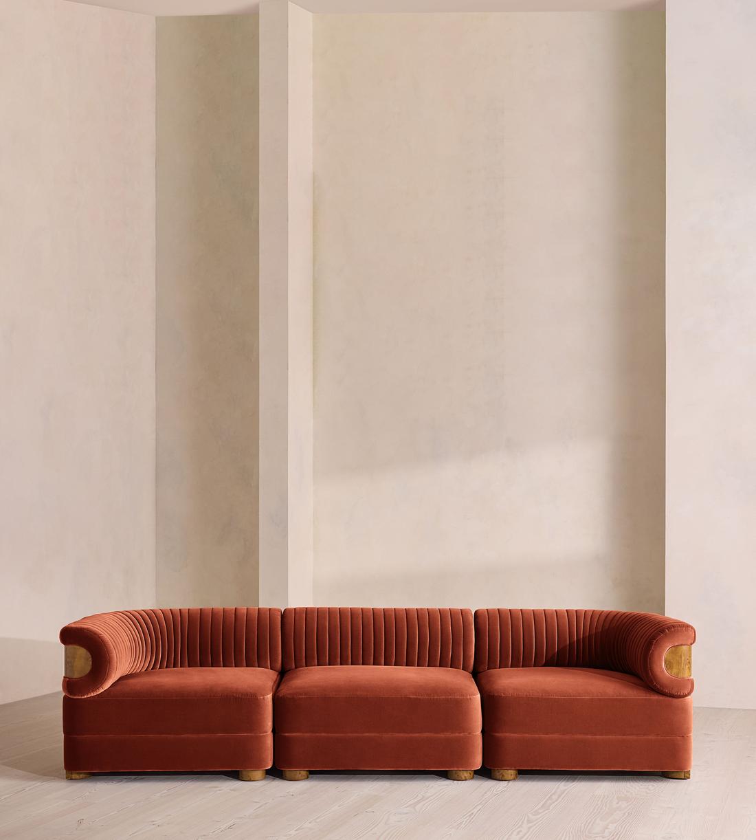 Caleb Modular Four Seater Sofa - Velvet - Rust - Dark Burl - UK - Listing - Image 1