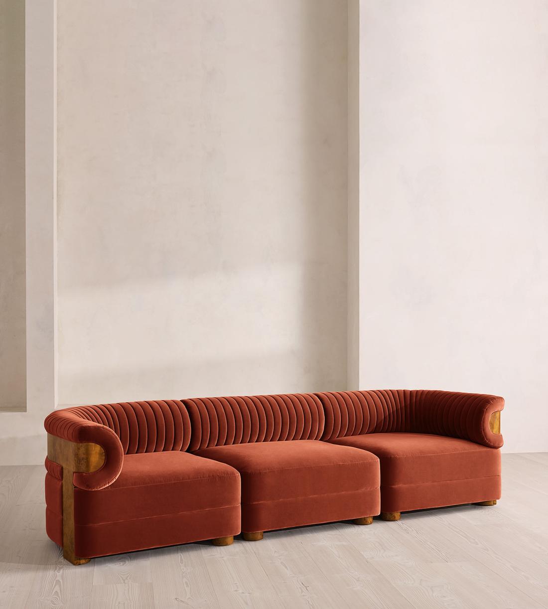 Caleb Modular Four Seater Sofa - Velvet - Rust - Dark Burl - UK - Listing - Image 2