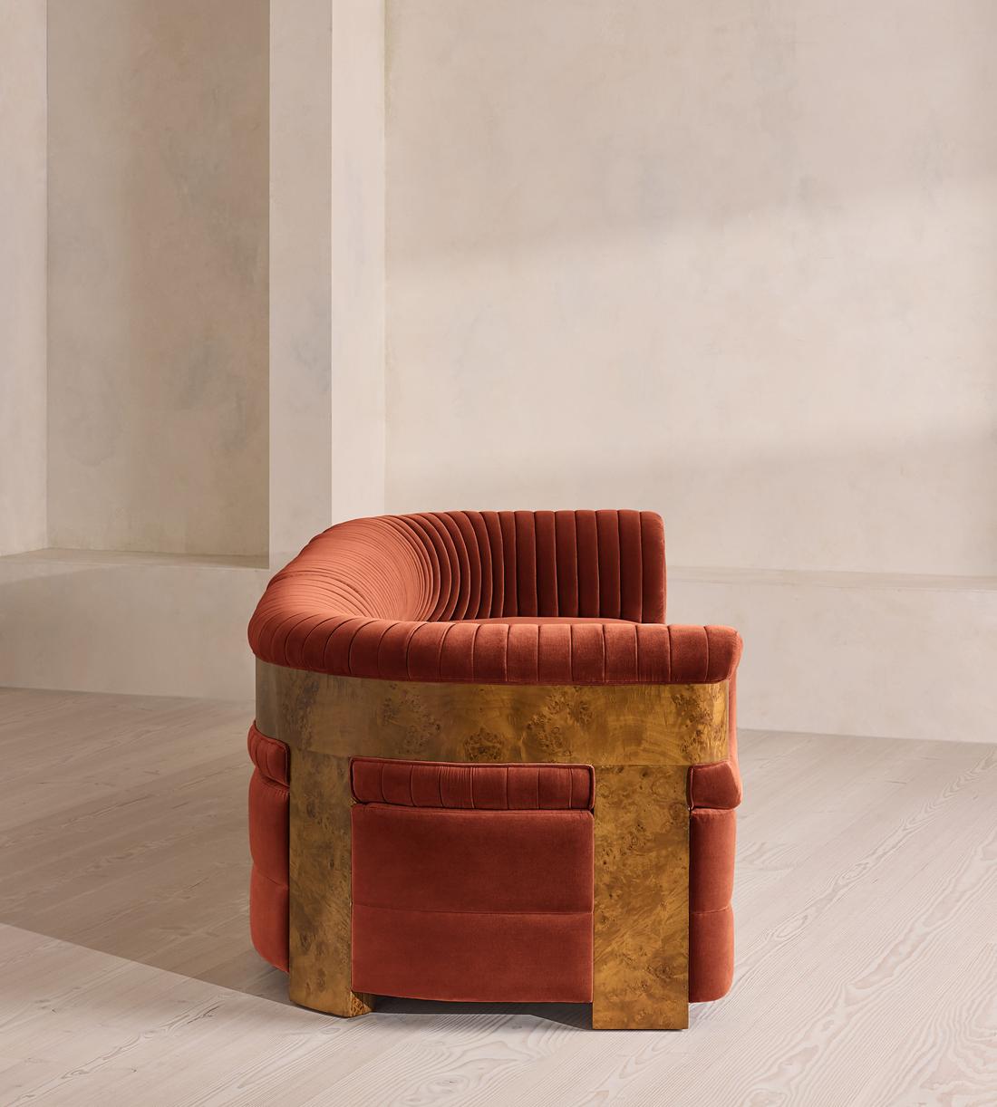 Caleb Sectional Sofa - Four Seater - Velvet - Rust - Dark Burl - US - Images - Image 3