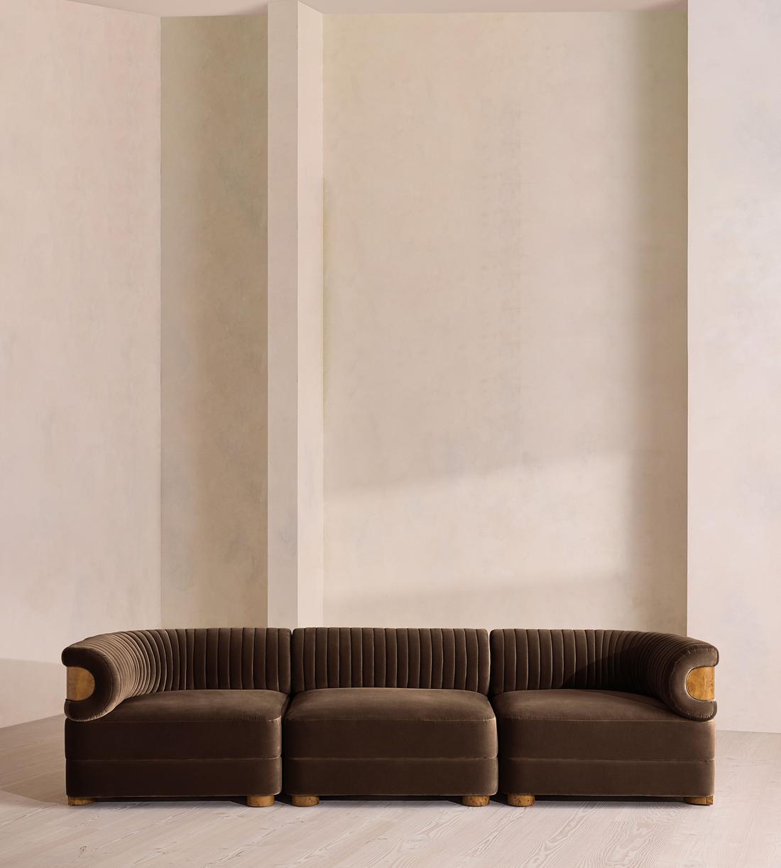 Caleb Modular Four Seater Sofa - Velvet - Chocolate - Dark Burl - UK - Listing - Image 1