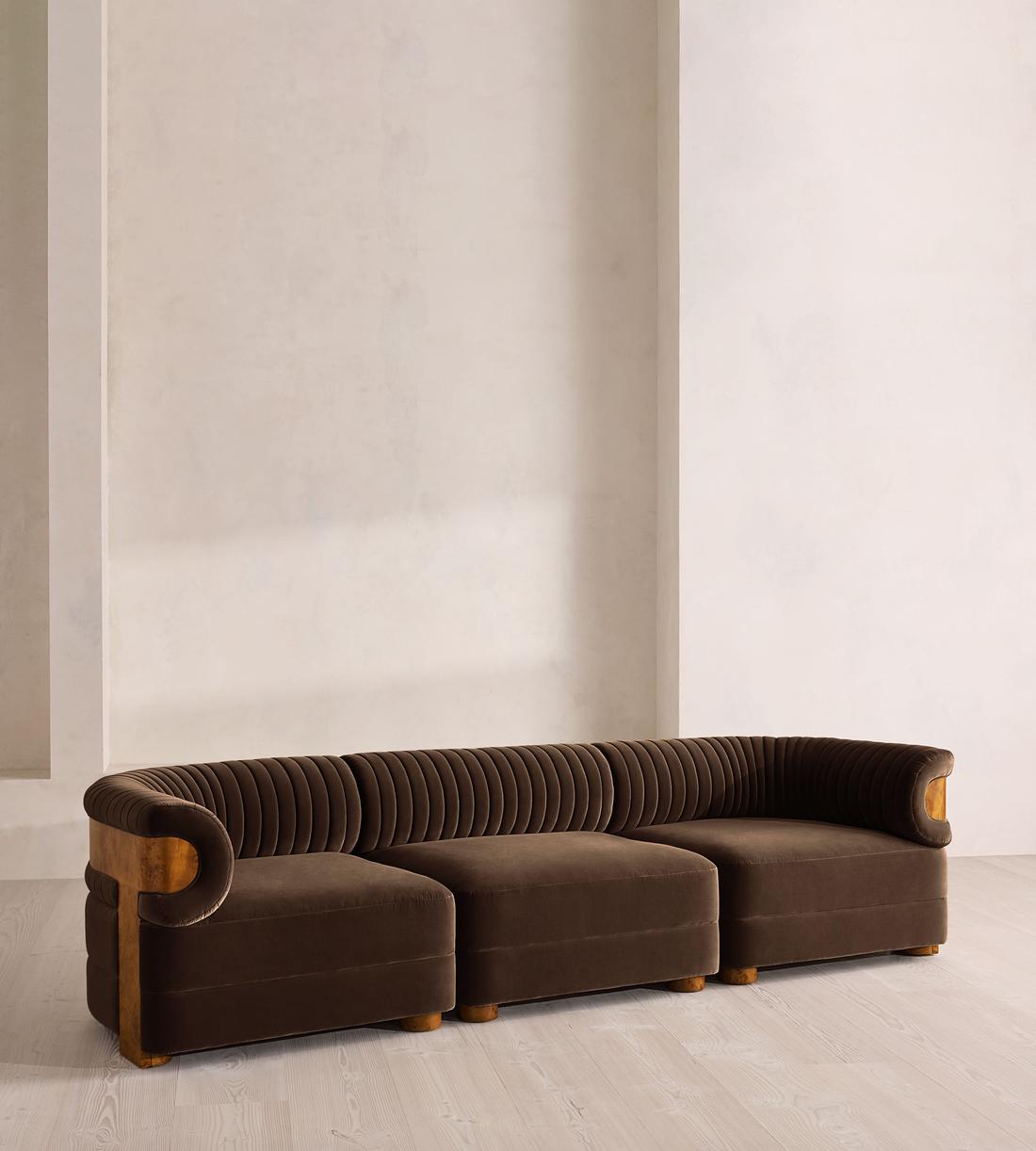 Caleb Modular Four Seater Sofa - Velvet - Chocolate - Dark Burl - UK - Listing - Image 2