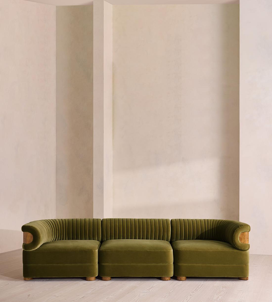 Caleb Modular Four Seater Sofa - Velvet - Olive - Dark Burl - UK - Listing - Image 1