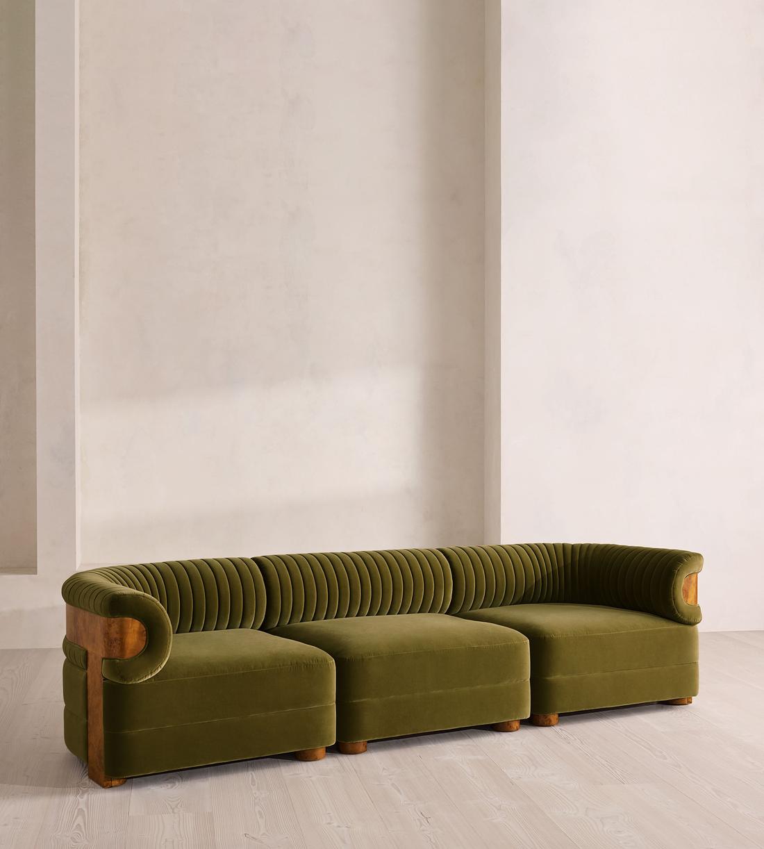Caleb Sectional Sofa - Four Seater - Velvet - Olive - Dark Burl - US - Listing - Image 2