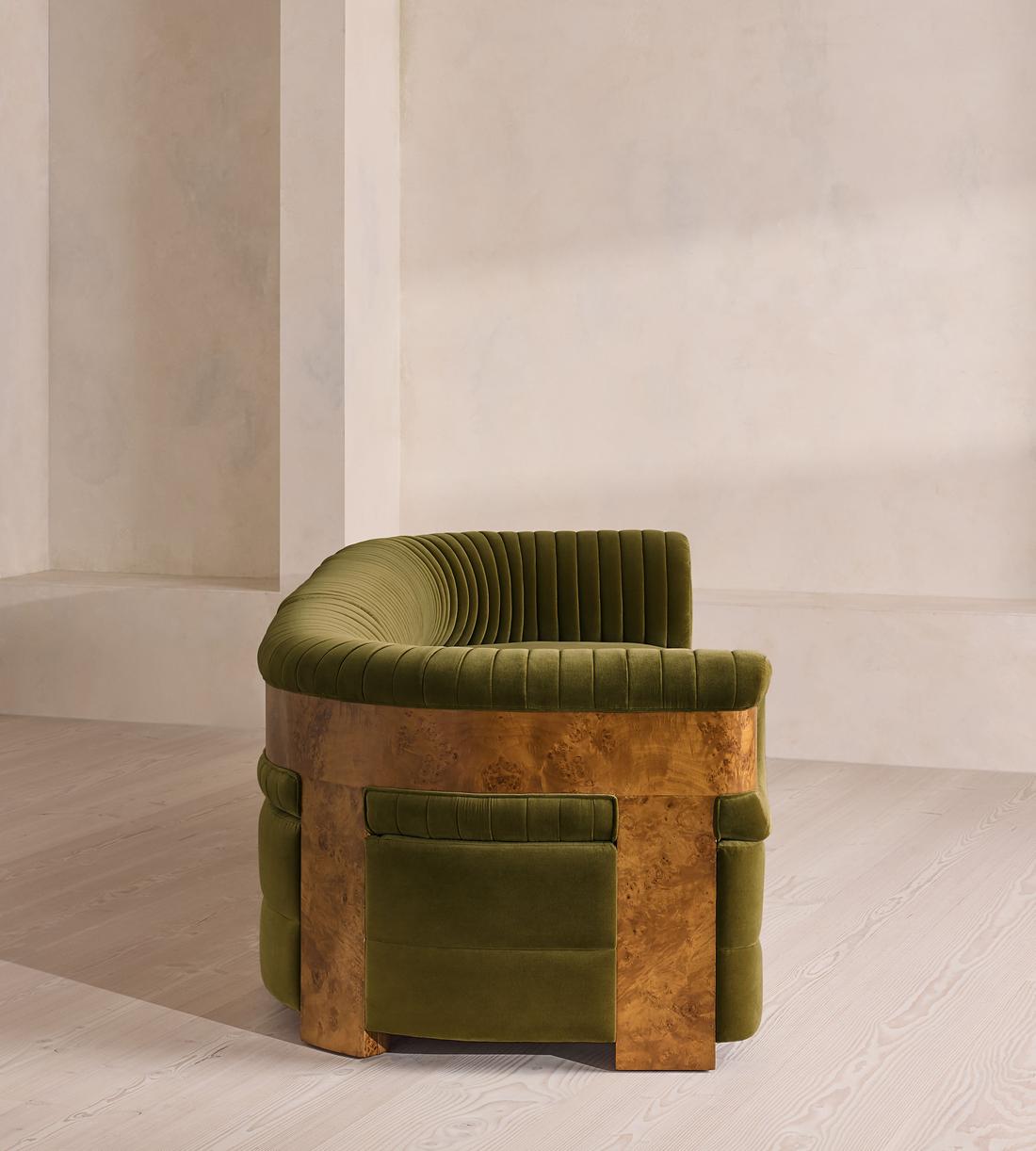 Caleb Sectional Sofa - Four Seater - Velvet - Olive - Dark Burl - US - Images - Image 3