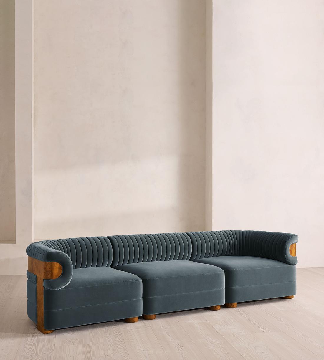 Caleb Modular Four Seater Sofa - Velvet - Grey Blue - Dark Burl - UK - Listing - Image 2