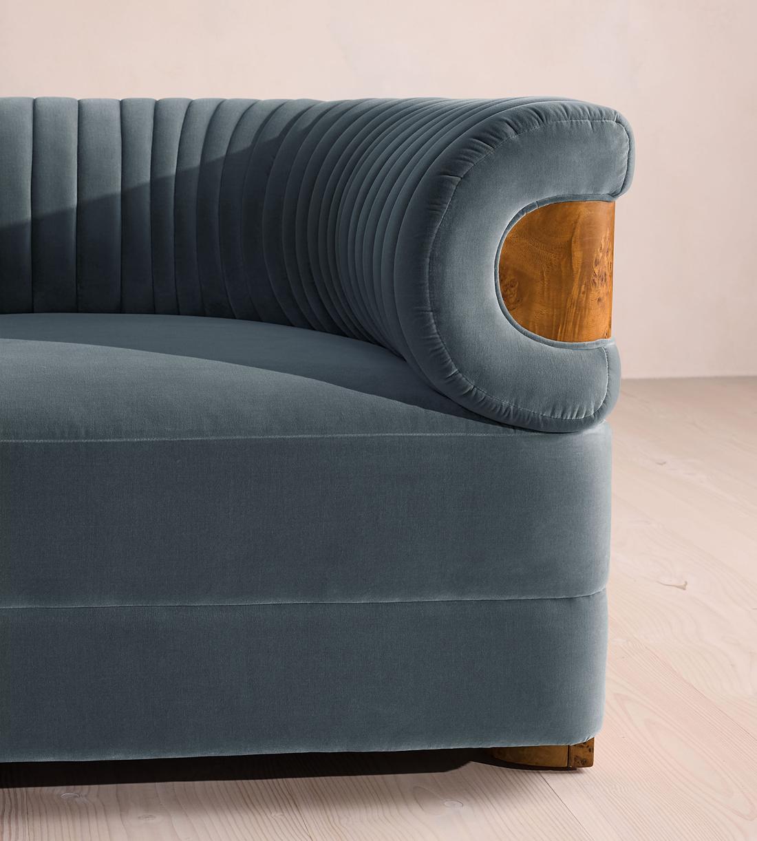 Caleb Modular Four Seater Sofa - Velvet - Grey Blue - Dark Burl - UK - Images - Image 5