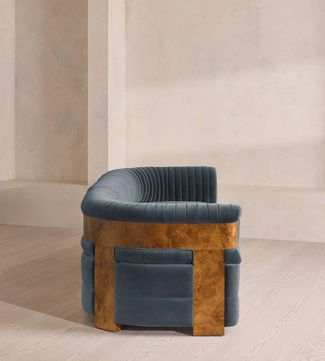 Caleb Sectional Sofa - Four Seater - Velvet - Grey Blue - Dark Burl - US - Images - Image 3
