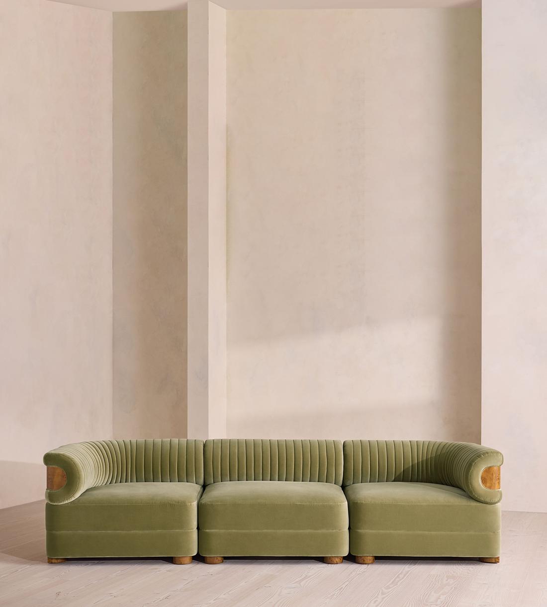 Caleb Modular Four Seater Sofa - Velvet - Lichen - Dark Burl - UK - Listing - Image 1