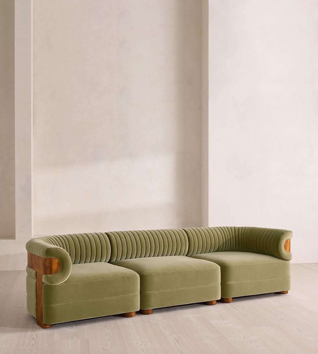 Caleb Sectional Sofa - Four Seater - Velvet - Lichen - Dark Burl - US - Listing - Image 2