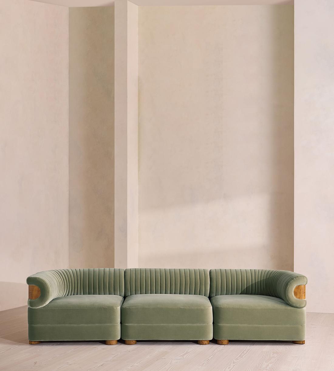 Caleb Modular Sofa - Four Seater - Velvet - Seafoam - Dark Burl - UK - Listing - Image 1