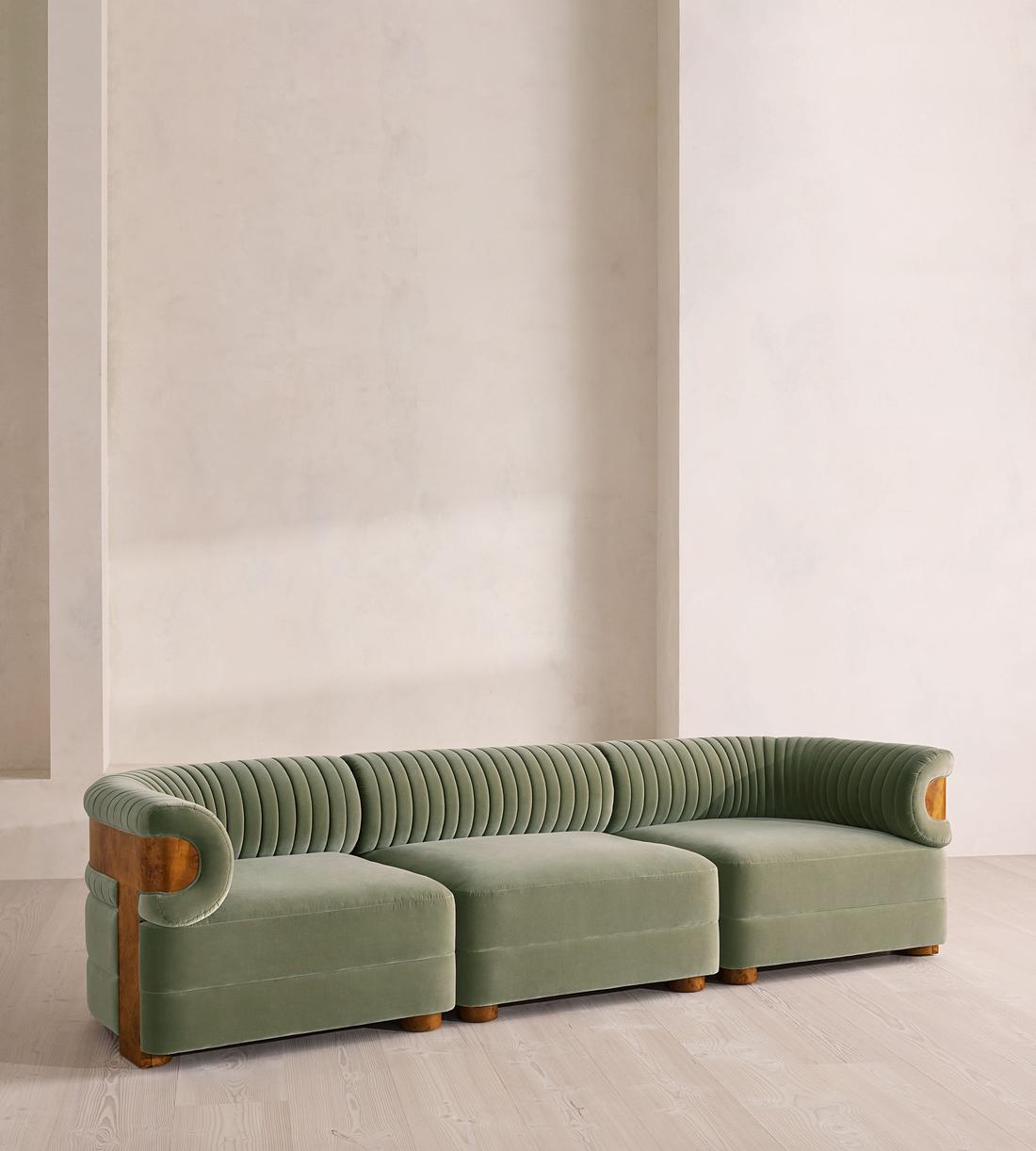 Caleb Sectional Sofa - Four Seater - Velvet - Seafoam - Dark Burl - US - Listing - Image 2