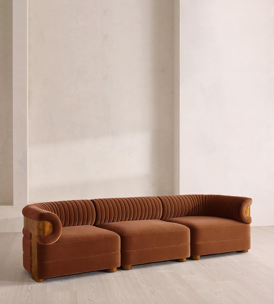 Caleb Sectional Sofa - Four Seater - Velvet - Cinnamon - Dark Burl - US - Listing - Image 2
